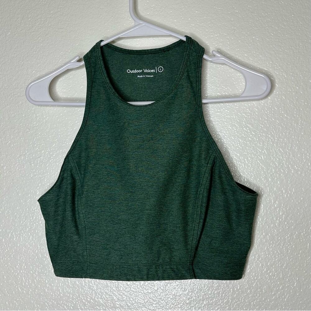 Outdoor Voices Women's Racerback Cropped Sports Bra Green Top Large